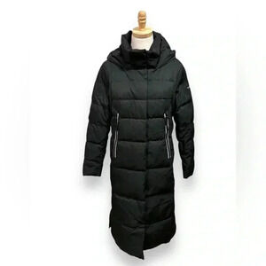 Orolay Black Puffer Down Hooded Winter Longline Parka Coat Size XA